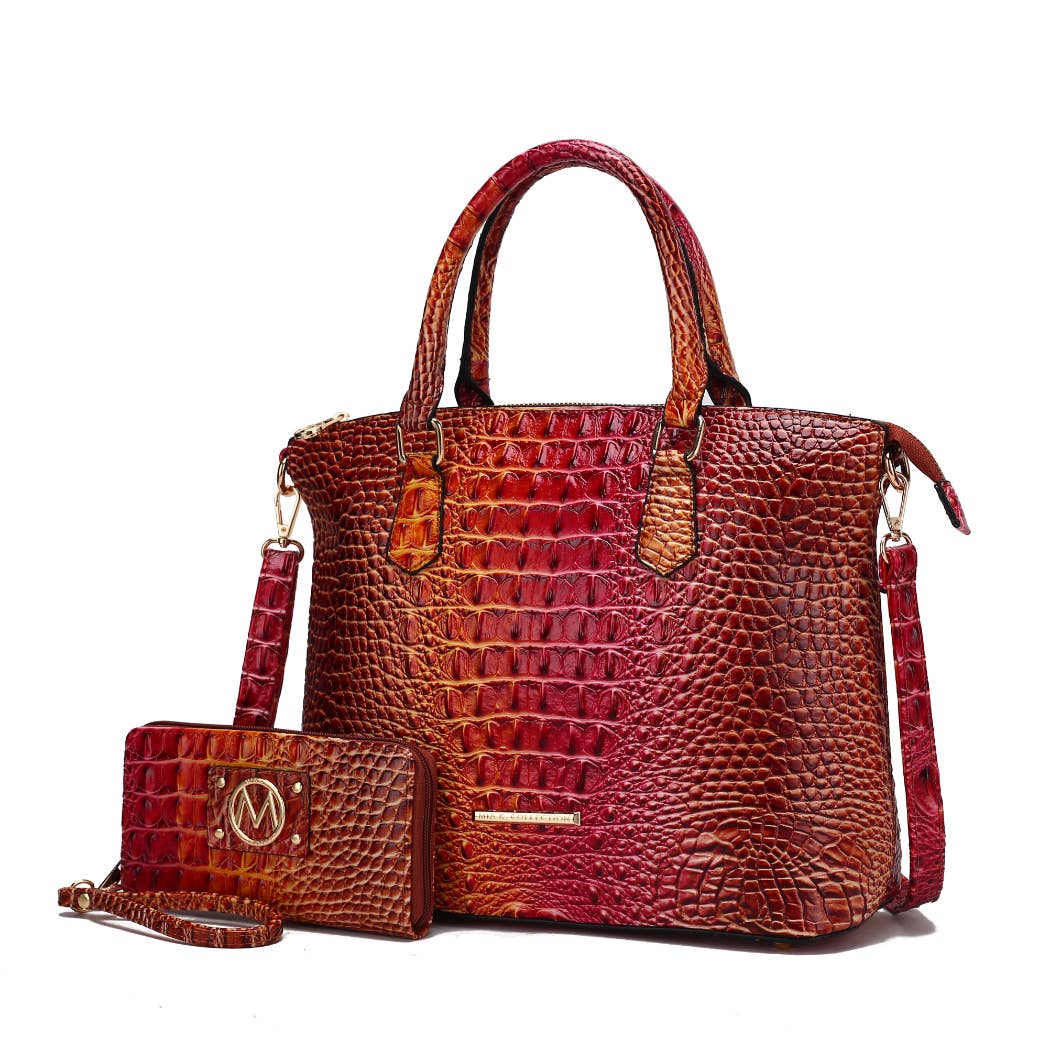 Frankie Gradient Rainbow Faux Crocodile-Embossed with wallet: Coral