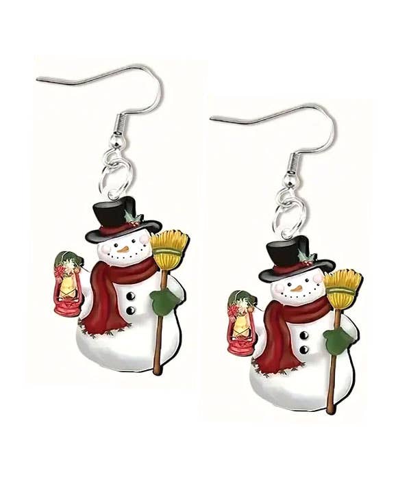 Christmas theme acrylic snowman earring