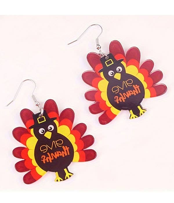 Thanksgiving theme wood earring - turkey
