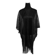 Load image into Gallery viewer, Lightweight Metallic Fringe Flowing Kimono Cover Up: Black
