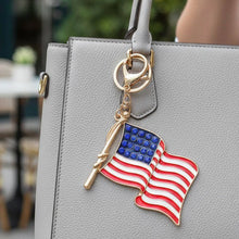 Load image into Gallery viewer, Rhinestone Accent American USA Flag Keychain Bag Charm: Gold
