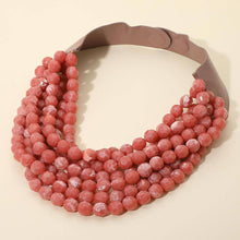 Load image into Gallery viewer, Marbled Faceted Ball Beaded Multi Layered Faux Leather Magnetic Necklace: Beige
