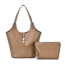 Load image into Gallery viewer, Clio 2-in-1 Croc Embossed Tote: Latte
