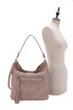 Load image into Gallery viewer, Front Pocket Tassel Zipper w/ Wristlet Hobo Set: Light Gray
