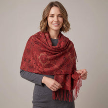 Load image into Gallery viewer, Elegant Floral Paisley Pattern Print Fringe Wrap Scarf: Red
