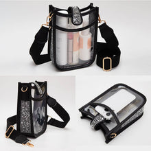 Load image into Gallery viewer, Bling Studded Faux Leather Transparent Mini Crossbody Bag: Black,Clear
