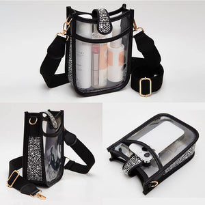 Bling Studded Faux Leather Transparent Mini Crossbody Bag: Black,Clear