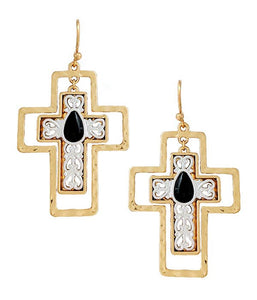 Metal double cross earring