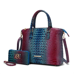 Frankie Gradient Rainbow Faux Crocodile-Embossed with wallet: Blue