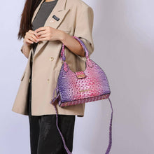 Load image into Gallery viewer, Ava Gradient Rainbow Faux Crocodile Embossed Tote Bag: Pink
