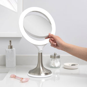 Solana Lighted Makeup Mirror with Magnification & Touch Pad: 8X/1X / Round / White