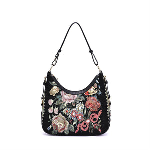 Flower Shop Hand Beaded Hobo Bag: Black