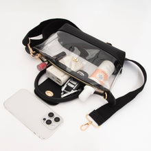 Load image into Gallery viewer, Faux Leather Compact Transparent Top Handle Crossbody Bag: Clear,Silver
