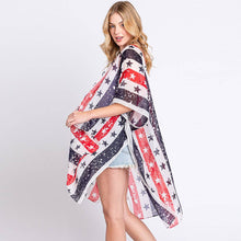 Load image into Gallery viewer, American USA Flag Star Print Kimono Poncho: Striped
