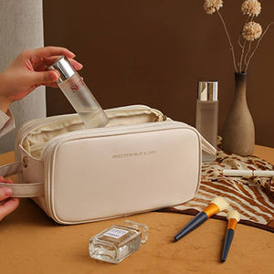 3 Layer Portable Travel Makeup Pouch Bag: Ivory