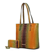 Load image into Gallery viewer, Piper Gradient Rainbow Embossed Tote Bag with Wallet: Brown
