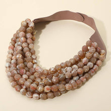 Load image into Gallery viewer, Marbled Faceted Ball Beaded Multi Layered Faux Leather Magnetic Necklace: Beige
