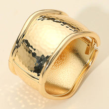 Load image into Gallery viewer, Wide Textured Metal Hinged Bangle Bracelet: Gold
