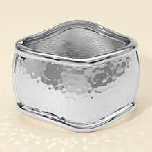 Load image into Gallery viewer, Wide Textured Metal Hinged Bangle Bracelet: Rhodium
