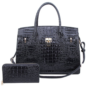 Croc Alligator Padlock 2-in-1 Satchel: Black