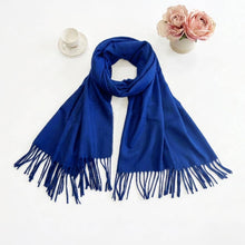 Load image into Gallery viewer, Plain Color Classic Fringe Shawl Wrap Scarf: Royal Blue
