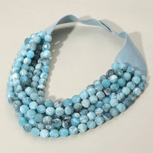 Load image into Gallery viewer, Marbled Faceted Ball Beaded Multi Layered Faux Leather Magnetic Necklace: Beige
