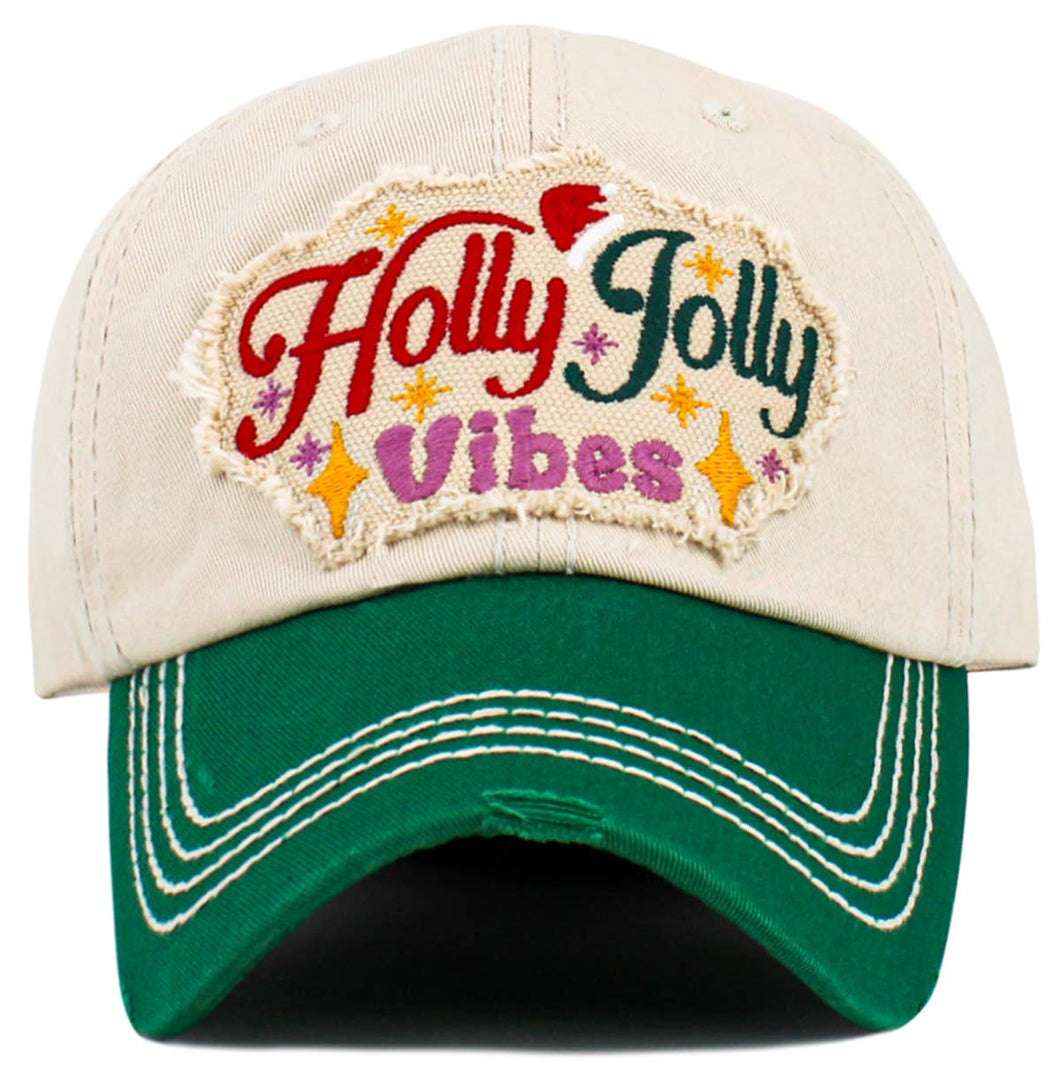 Holly Jolly Vibes Vintage Ballcap: NAT-KGN