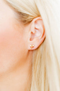 Screwback Stud Earrings - Bri Butterfly - White and Red