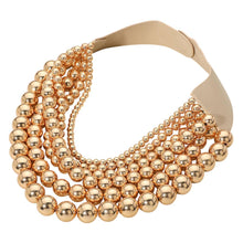 Load image into Gallery viewer, Chunky Metal Ball Beaded Multi Layered Faux Leather Magnetic Necklace: Gold
