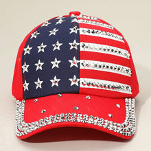 Load image into Gallery viewer, Bling Studded American USA Flag Baseball Cap: Red
