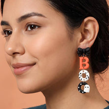 Load image into Gallery viewer, Polymer Clay Halloween BOO Message Ghost Earrings: Gold,Orange
