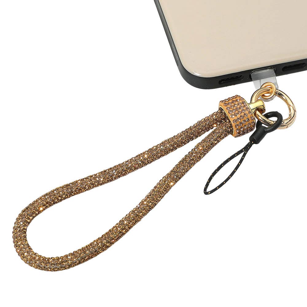 Bling Studded Phone Strap Keychain / Bag Charm: Gold,Lt Col Topaz