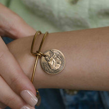 Load image into Gallery viewer, Better Together - Mother Mary/Archangel Raphael Bangle - Antique Gold Finish
