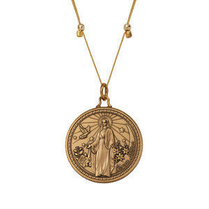 Mother Mary + Archangel Michael Protection Necklace Antique Gold Large