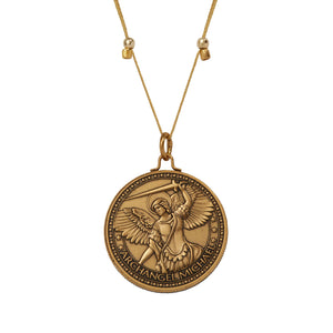 Mother Mary + Archangel Michael Protection Necklace Antique Gold Large