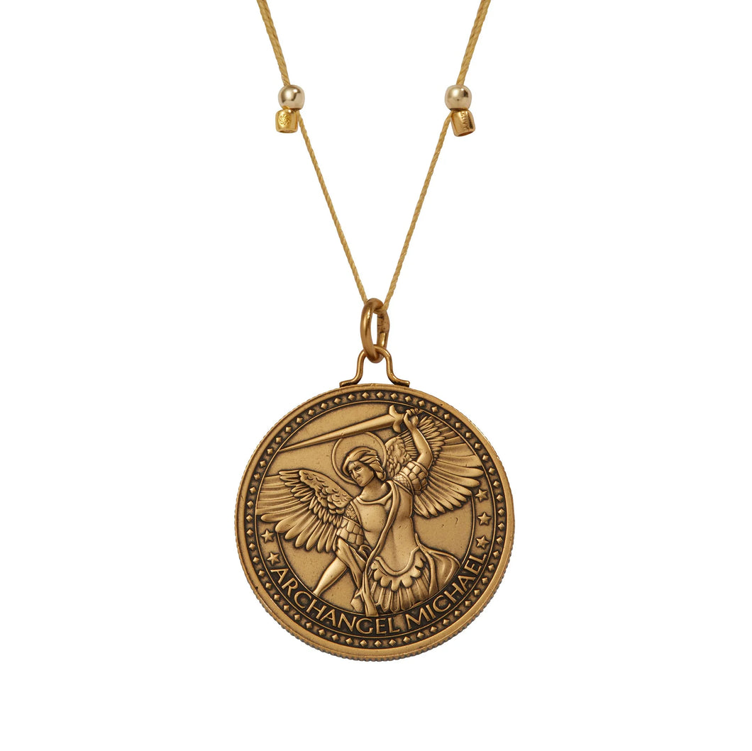 Mother Mary + Archangel Michael Protection Necklace Antique Gold Small