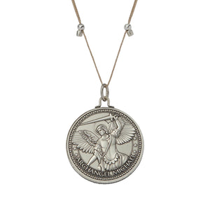 Mother Mary + Archangel Michael Protection Necklace Antique Silver Large