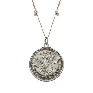 Mother Mary + Archangel Michael Protection Necklace Antique Silver Small