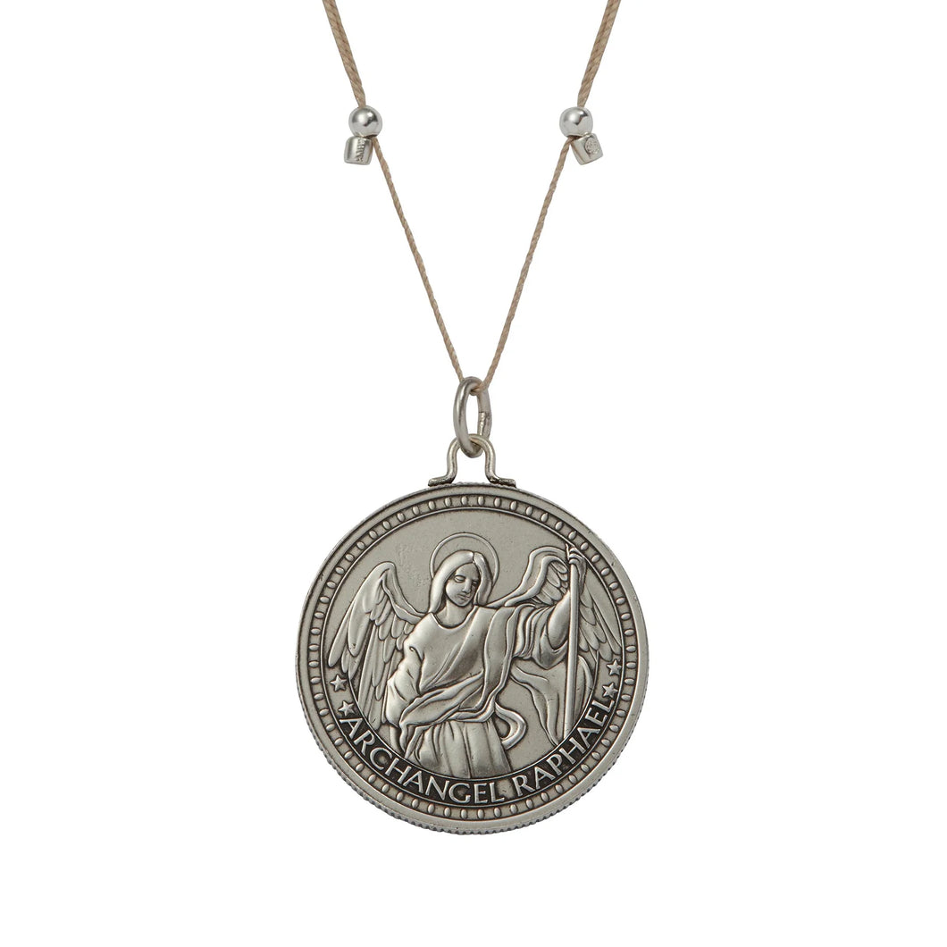 Mother Mary + Archangel Raphael Healing Necklace Antique Silver Large