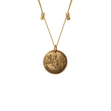 Load image into Gallery viewer, Mother Mary + Archangel Gabriel Guidance Necklace Antique Gold Small
