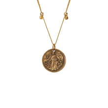 Load image into Gallery viewer, Mother Mary + Archangel Raphael Healing Necklace Antique Gold Small
