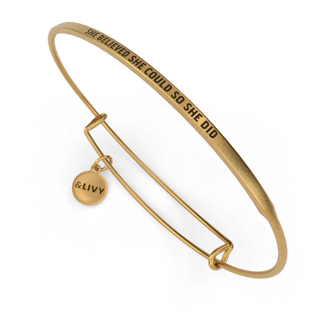 She Believed She Could So She Did Bangle Antique Gold