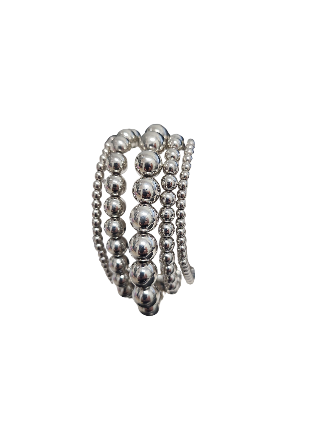 Silver Bead Bracelet set of 5