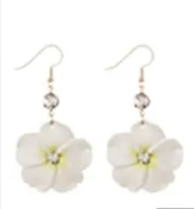 Dangle Plumeria Hawaiian Flower Earrings White