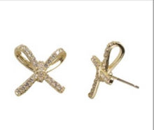 Load image into Gallery viewer, Gold &amp; Crystal Bow Tie Earrings
