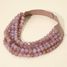 Load image into Gallery viewer, Marbled Faceted Ball Beaded Multi Layered Faux Leather Magnetic Necklace: Beige
