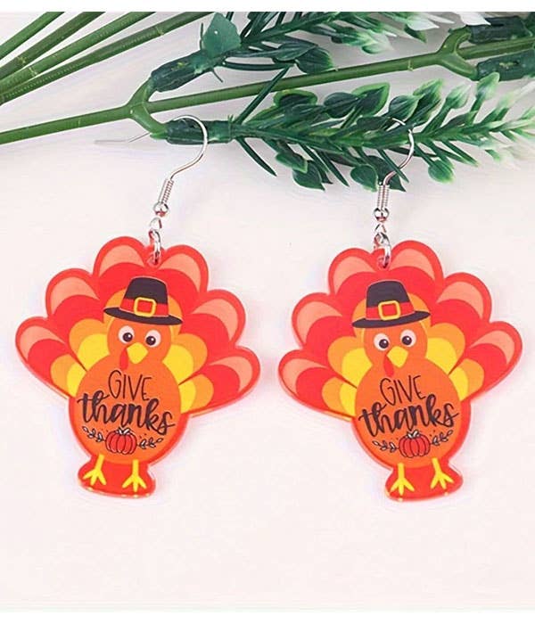 Thanksgiving theme wood earring - turkey