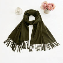 Load image into Gallery viewer, Plain Color Classic Fringe Shawl Wrap Scarf: Olive Green
