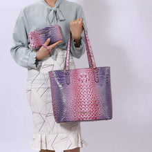 Load image into Gallery viewer, Piper Gradient Rainbow Embossed Tote Bag with Wallet: Brown
