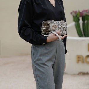 Phoebe Faux Crocodile-Embossed Tote with Wristlet Wallet Bag: Black